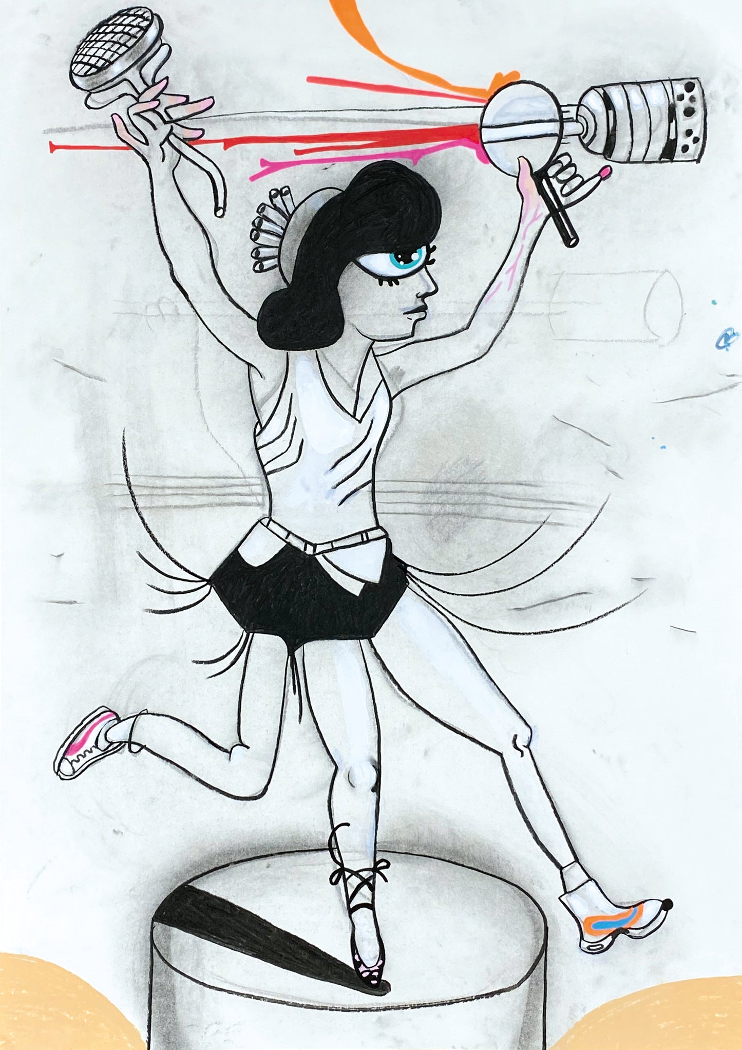 Truth-searching Waitress, Steady on her Tripod Legs, Getting Signals - Framed