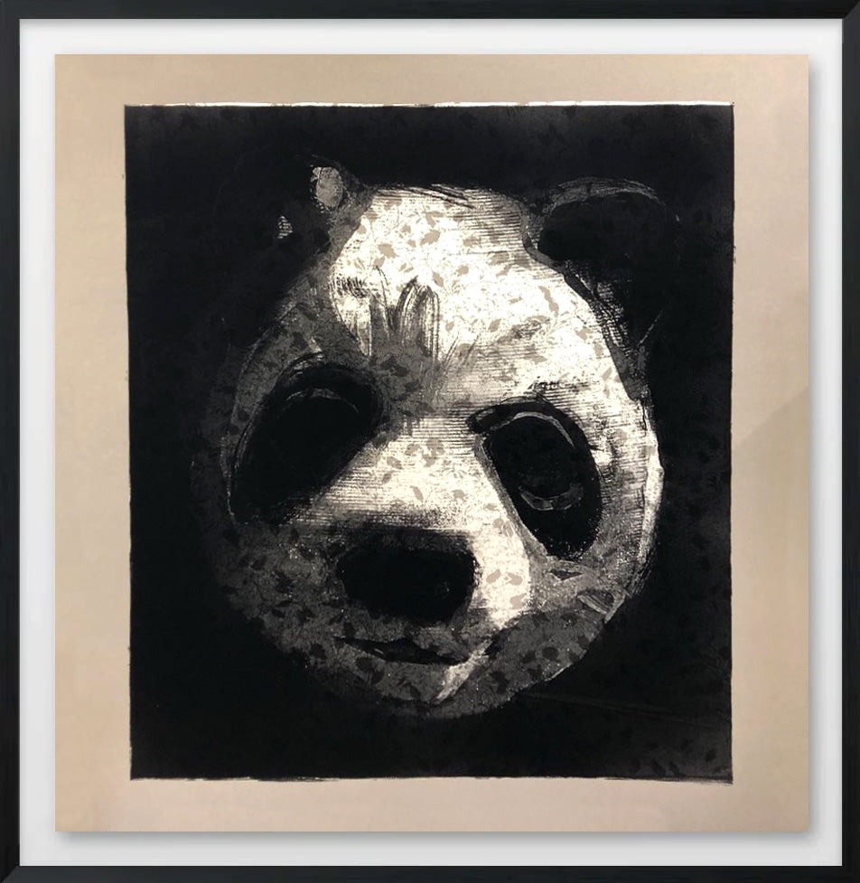 Flocked Panda Head 53 - Framed