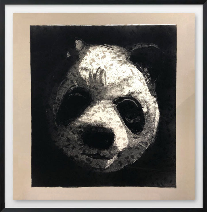 Flocked Panda Head 53 - Framed