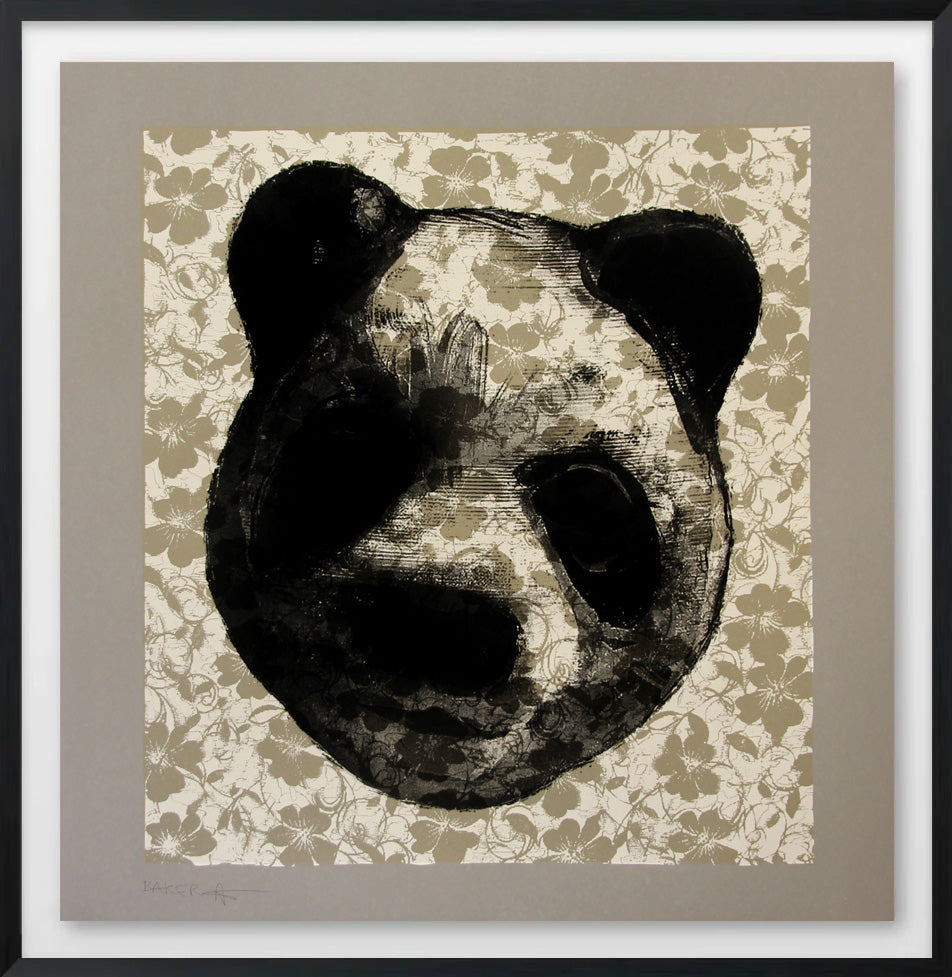 Flocked Panda Head 95 - Framed