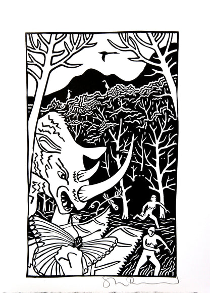 Bad Island Linocut Print