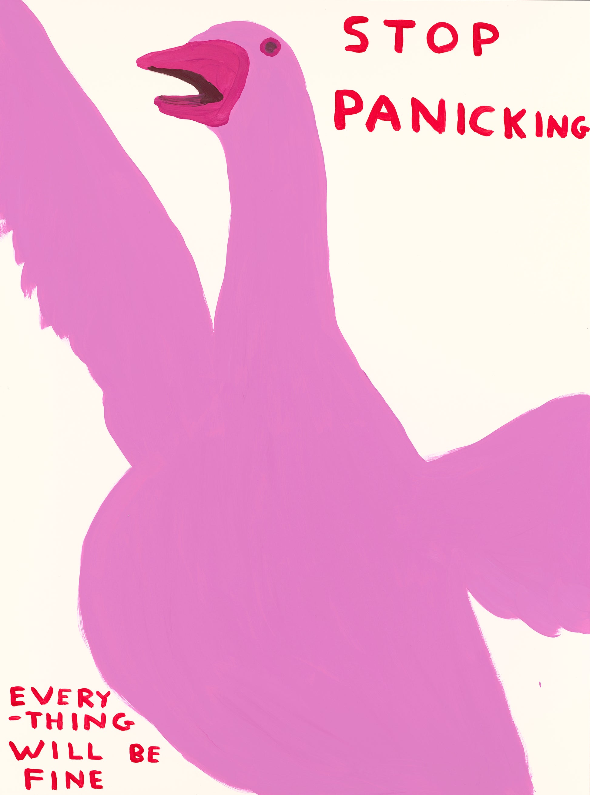 Stop Panicking, 2021 by David Shrigley is a limited edition, 12 colour screenprint with a varnish overlay. Discover the full collection of available artworks at Jealous. Purchase online or explore more prints on the gallery website.