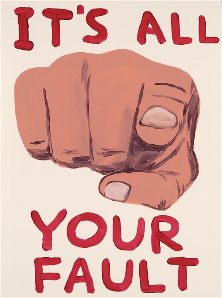 It's All Your Fault, 2019 by David Shrigley is a limited edition, 20 colour screenprint with a varnish overlay. Discover the full collection of available artworks at Jealous. Purchase online or explore more prints on the gallery website.